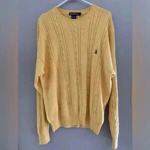 Men’s Nautica Vintage Light Yellow Knit Heavyweight Crew Neck Sweater Size Large